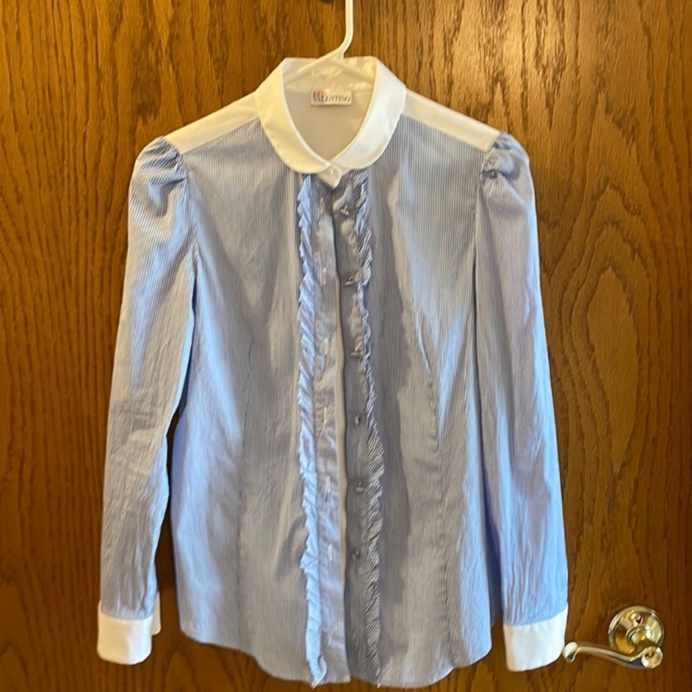 RED Valentino Striped Blue and White Blouse